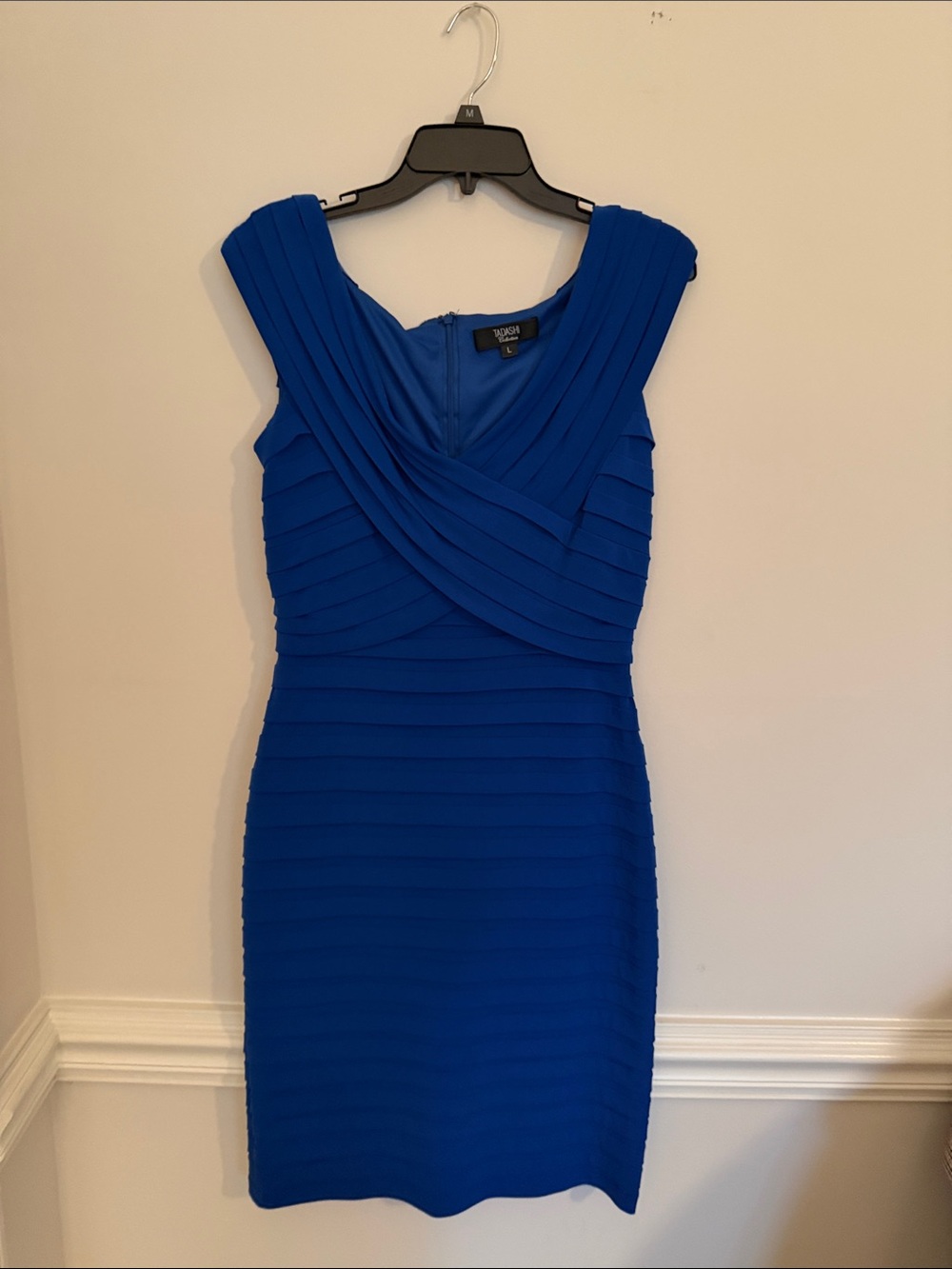 Tahari ASL Cobalt Blue Pleated Crossover Sheath Dress